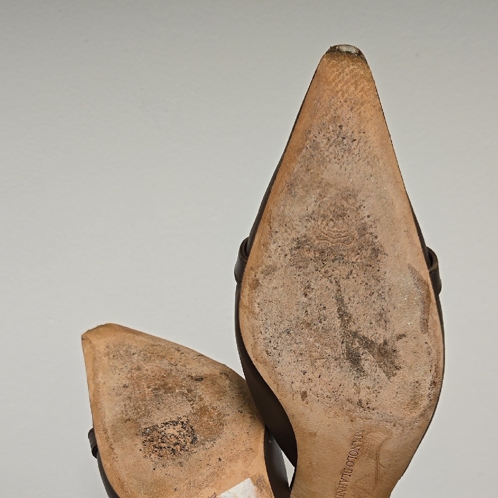 Manolo Blahnik Brown Leather Mules - Picture 4 of 5